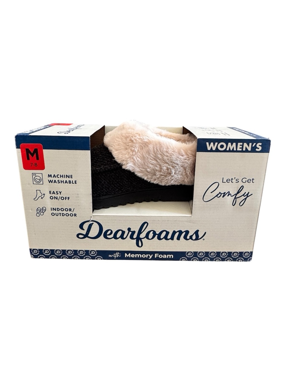 Dearfoams Women's Memory.
Foam Slippers Black New In Box Size M 7-
8